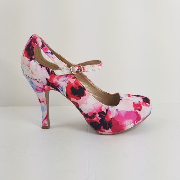 floral mary jane heels